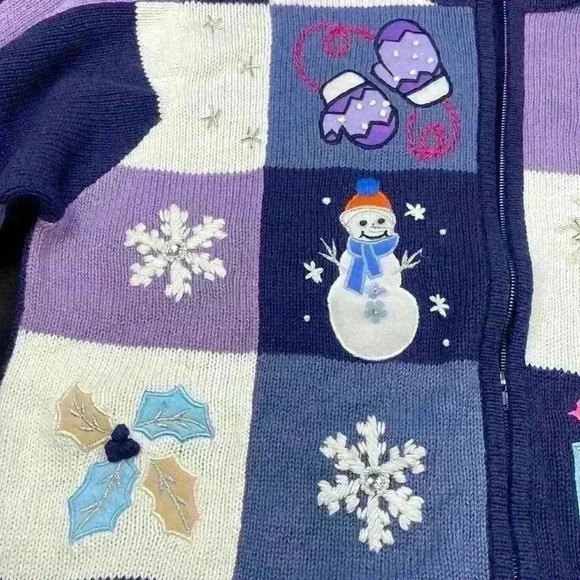 B. P. Design Women’s Winter Zipper cardigan purple navy blue patchwork large - Picture 9 of 9